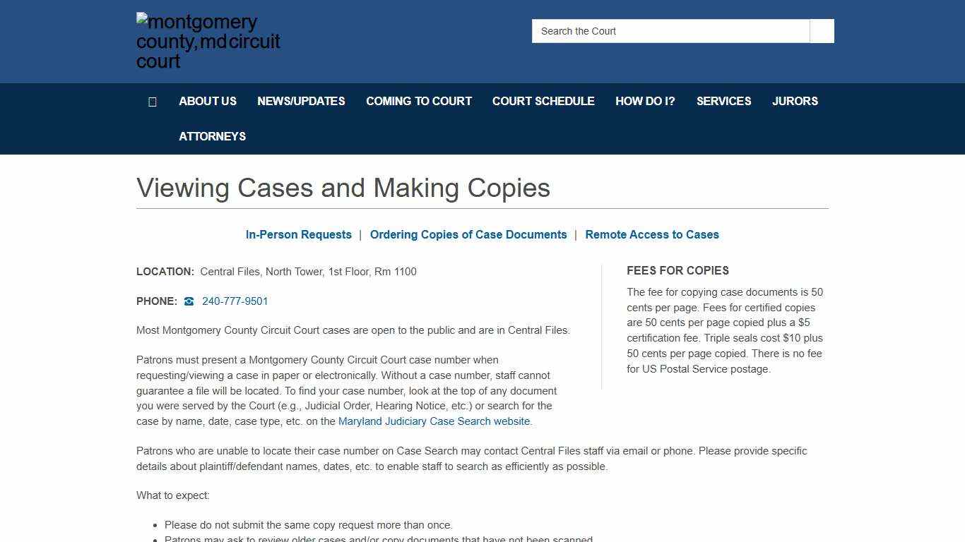 Viewing Cases and Making Copies - Montgomery County, MD Circuit Court