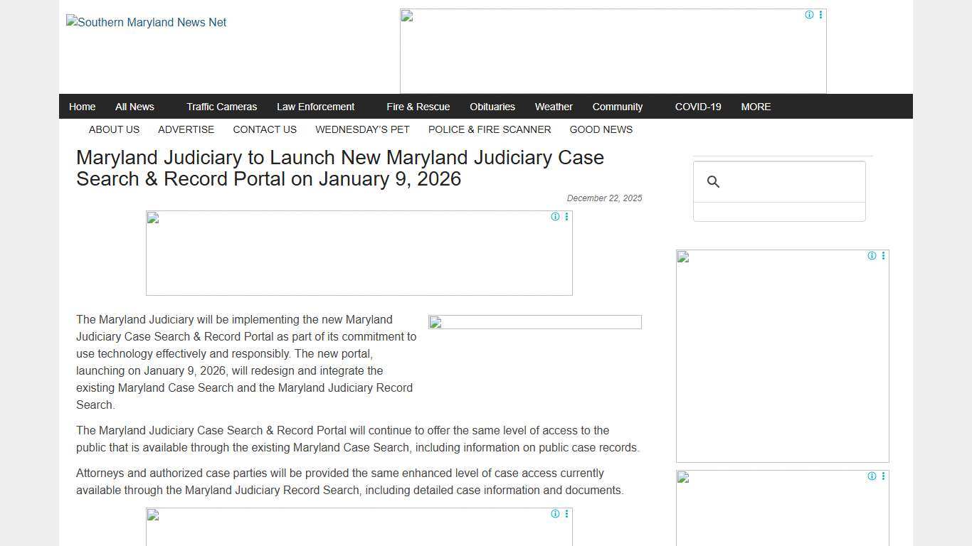 Maryland Judiciary to Launch New Maryland Judiciary Case Search & Record Portal on January 9, 2026 - Southern Maryland News Net Southern Maryland News Net